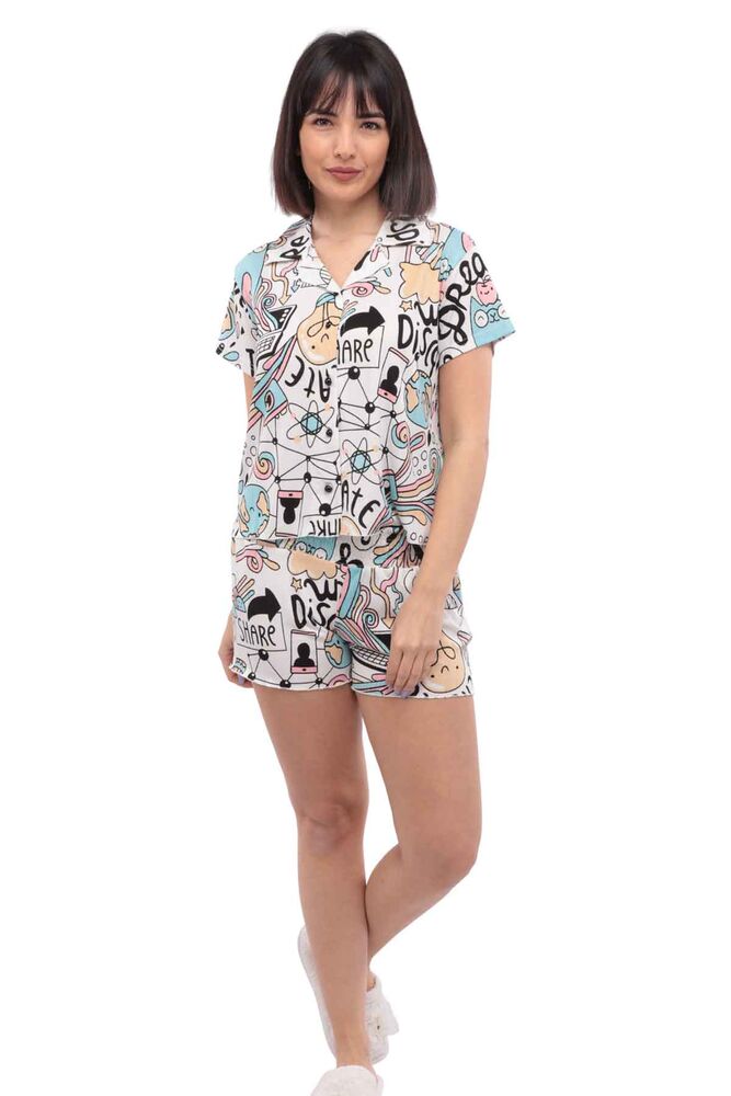 Arcan Patterned Short-Sleeved Pajama Set 3 Pack 80119-1 | White