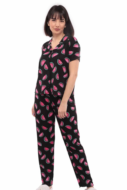 Arcan Watermelon Printed Short Sleeved Pajama Set 3 Pack 80119-3 | Black - Thumbnail