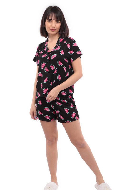 Arcan Watermelon Printed Short Sleeved Pajama Set 3 Pack 80119-3 | Black - Thumbnail