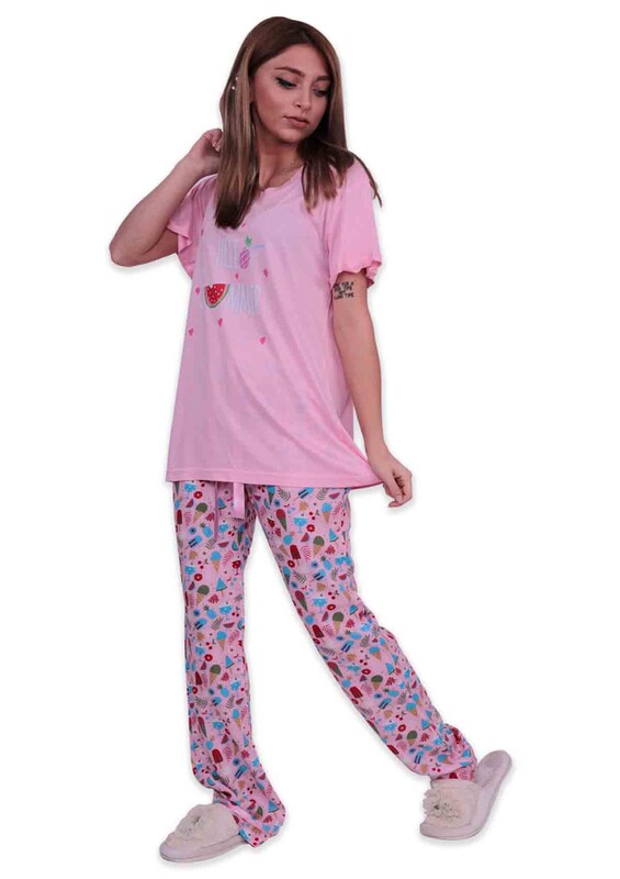 AYDOĞAN - Aydoğan Patterned Poplin Shirt Woman Pajama Set 9004 | Pink