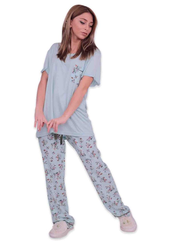 Aydoğan Printed Poplin Short-Sleeved Pajama Set 9001 | Sea Green