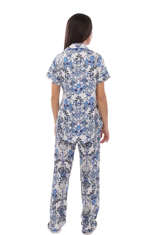 Aydoğan Patterned Poplin Shirt Pajama Set 14034 | Blue - Thumbnail