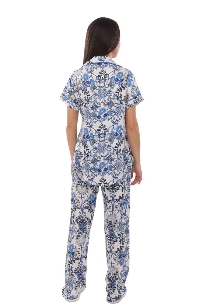 Aydoğan Patterned Poplin Shirt Pajama Set 14034 | Blue