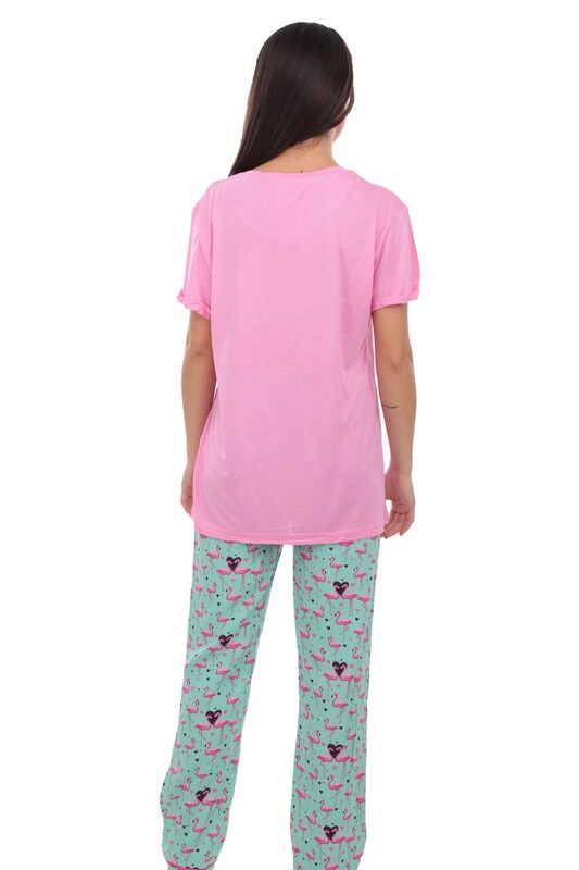 Aydoğan Flamingo Printed Poplin Woman Pajama Set 9003 | Pink - Thumbnail