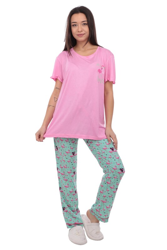 AYDOĞAN - Aydoğan Flamingo Printed Poplin Woman Pajama Set 9003 | Pink