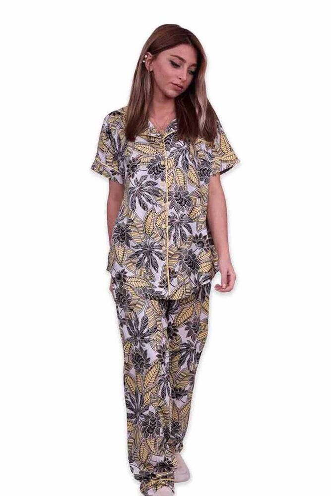 Aydoğan Patterned Poplin Shirt Woman Pajama Set 14035 | Yellow