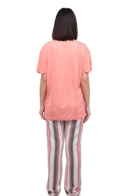 Aydoğan Printed Poplin Short-Sleeved Pajama Set 9002 | Light Pink - Thumbnail