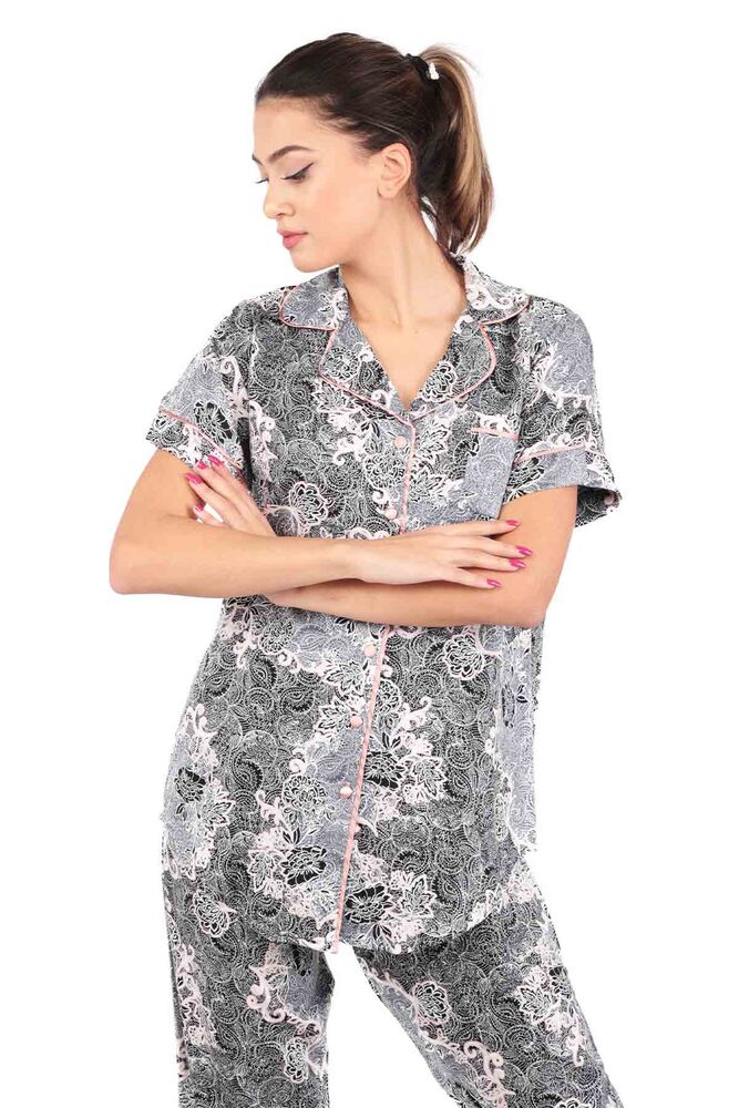 Aydoğan Patterned Poplin Shirt Pajama Set 14036 | Black