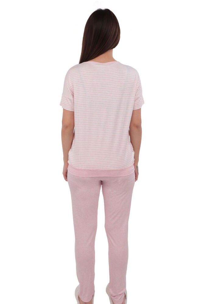 Berrak Skinny Short Sleeved Patterned Pajama Set with Pockets 268 | Pink