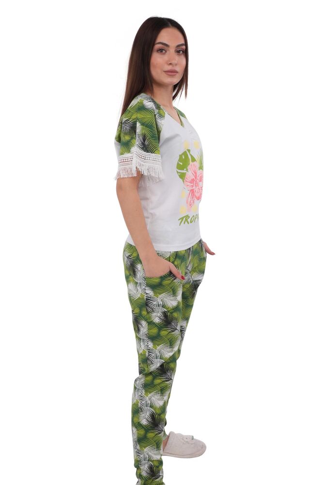 Berrak Skinny Kolları Guipure Detailed Patterned Pajama Set 278 | White