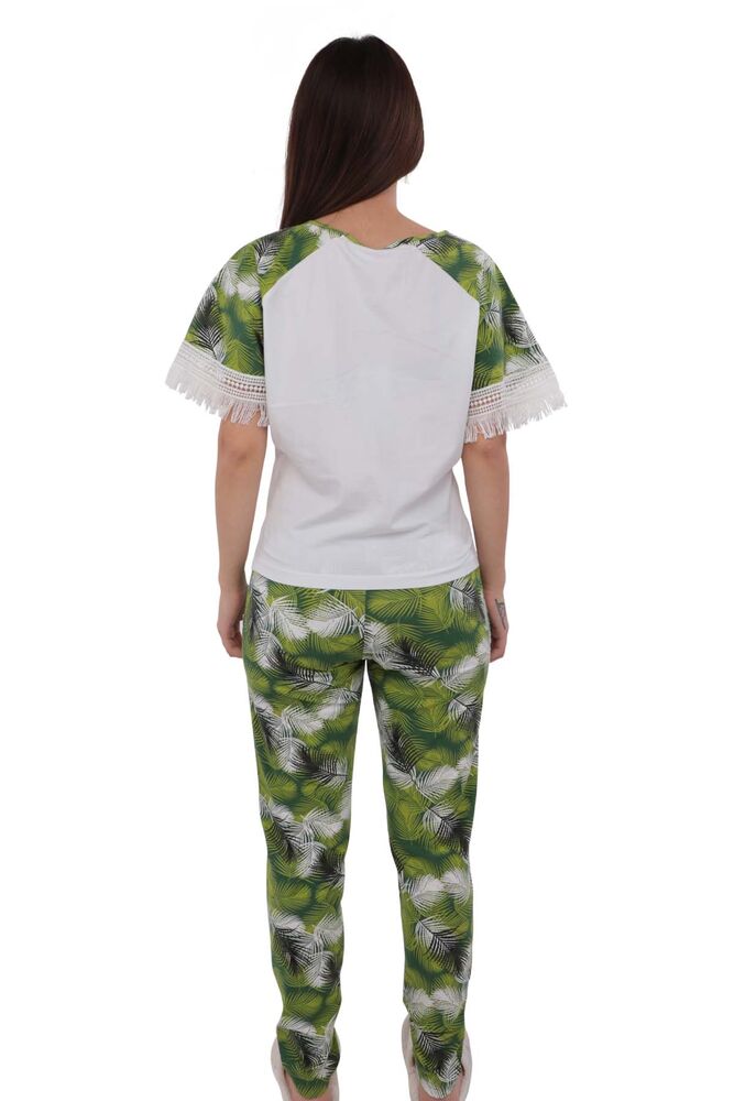 Berrak Skinny Kolları Guipure Detailed Patterned Pajama Set 278 | White