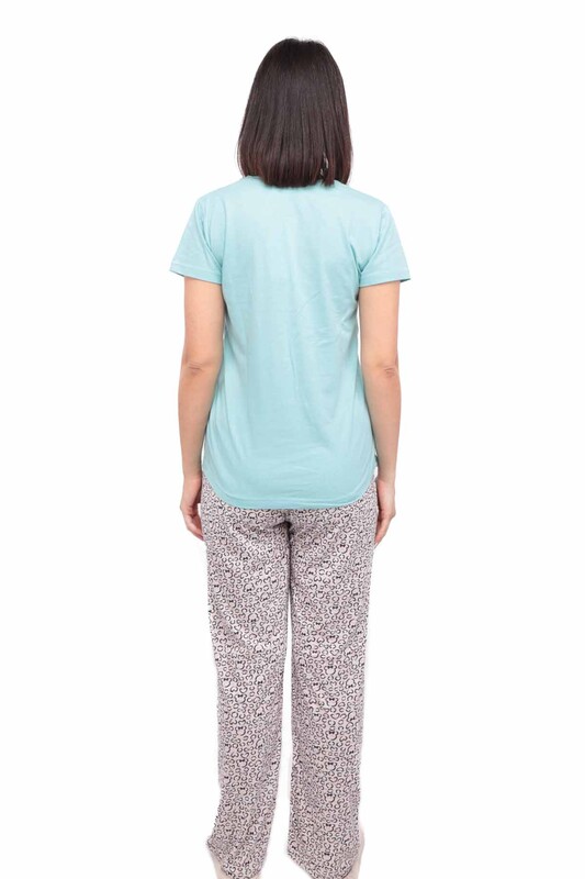 Calimera Printed Short Sleeved Pajama Set | Turquois - Thumbnail
