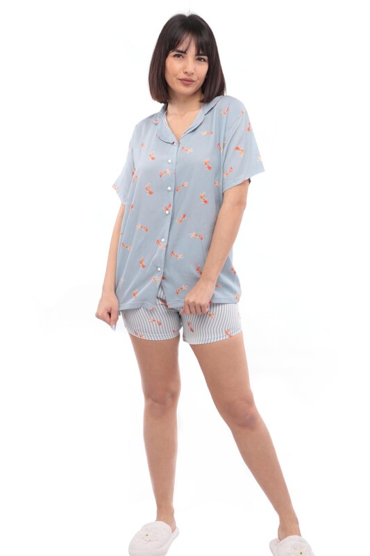Işılay Fish Printed Woman Pajama Set 7352 | Blue - Thumbnail