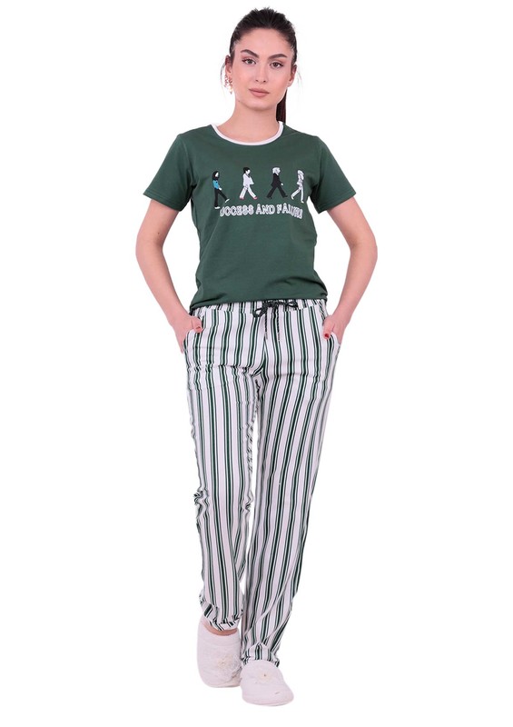 Jiber Short Sleeved Woman Pajama Set 3612 | Green - Thumbnail