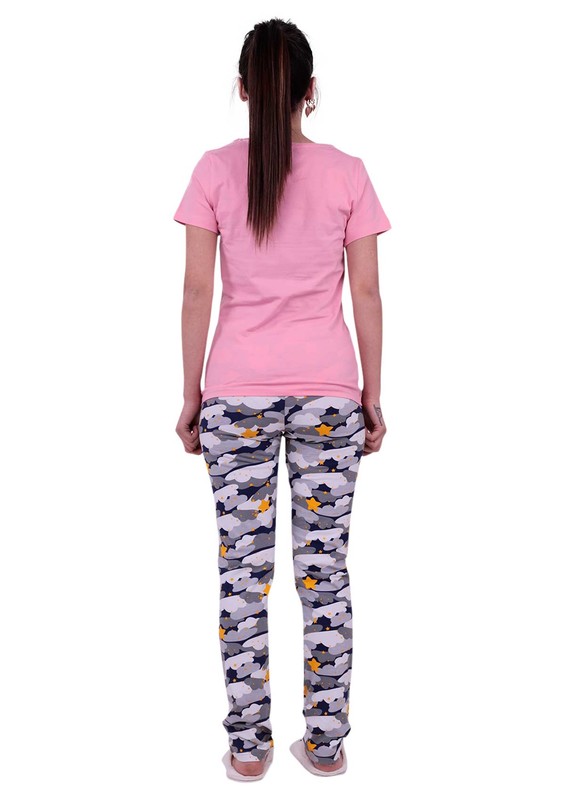 Jiber Cloud Printed Short Sleeved Woman Pajama Set 3610 | Pink - Thumbnail
