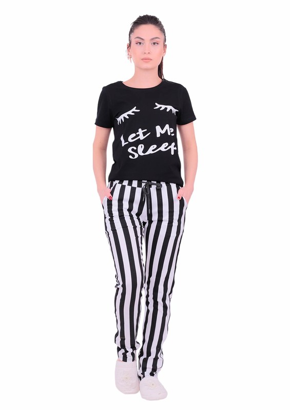 Jiber Short Sleeved Woman Pajama Set 3620 | Black - Thumbnail