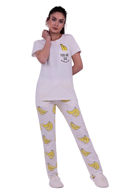 JİBER - Jiber Woman Short Sleeved Pajama Set 3637 | White