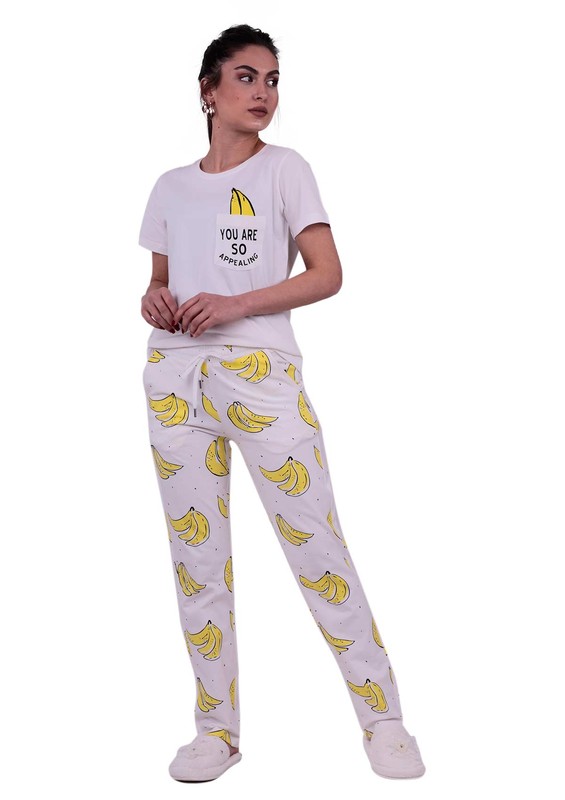 Jiber Woman Short Sleeved Pajama Set 3637 | White - Thumbnail