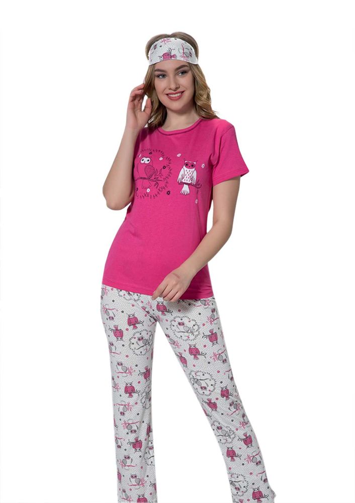 Kısa Kollu Baykuşlu Uyku Gözlüklü Pijama Takımı 2038 | Pembe