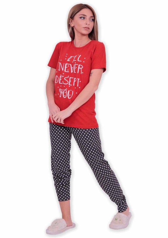 SUDE - Sude Printed Short Sleeved Pajama Set | Red