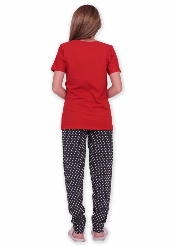 Sude Printed Short Sleeved Pajama Set | Red - Thumbnail