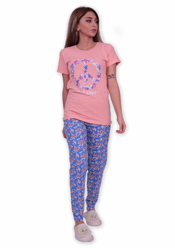 SUDE - Sude Peace Printed Short Sleeved Pajama Set | Light Pink