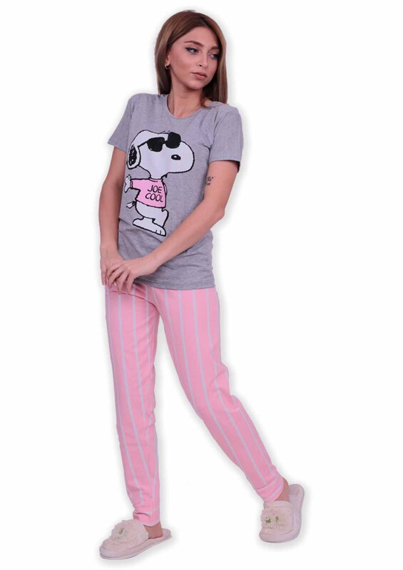 SUDE - Sude Printed Short Sleeved Pajama Set | Gray