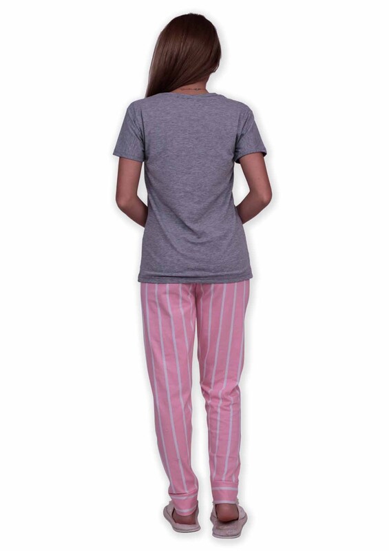 Sude Printed Short Sleeved Pajama Set | Gray - Thumbnail