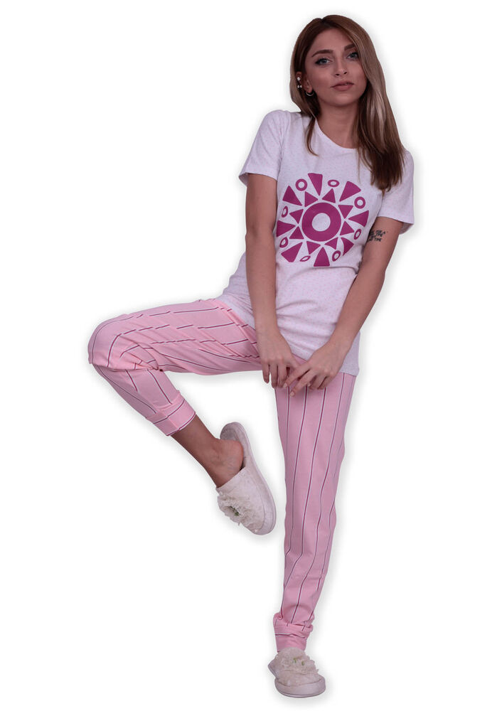 Sude Geometric Printed Short Sleeved Pajama Set | White