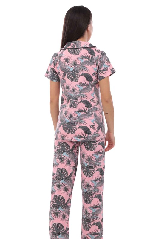 Sude Short-Sleeved Shirt Woman Pajama Set 2020 | Pink - Thumbnail