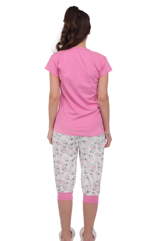 Sude Short Sleeved Capri Patterned Lilac Pajama Set 2746 | Pink - Thumbnail