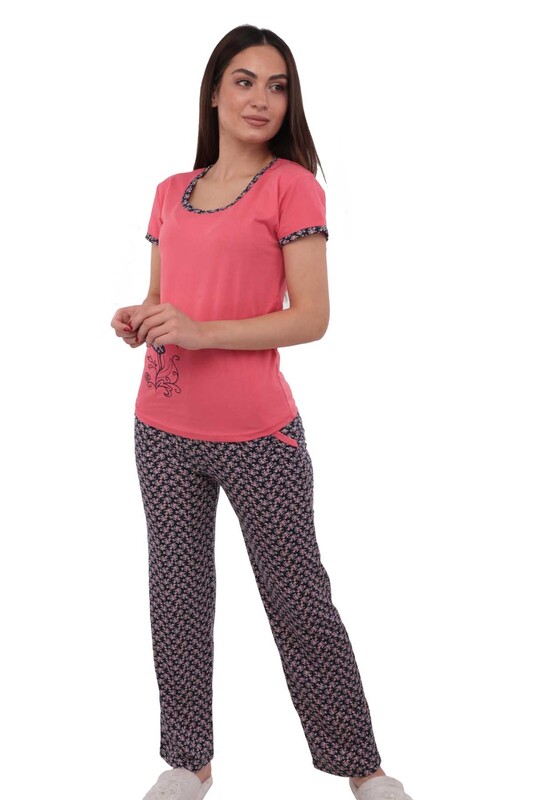Sude Straight Cut Short Sleeved Patterned Pajama Set 2853 | Ultramarine - Thumbnail