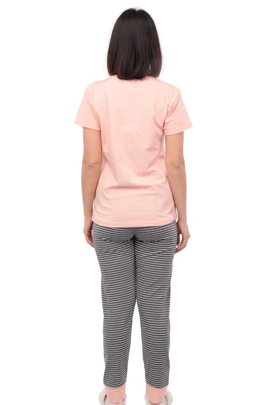 Sude Cat Printed Short Sleeved Pajama Set 2916 | Light Pink - Thumbnail