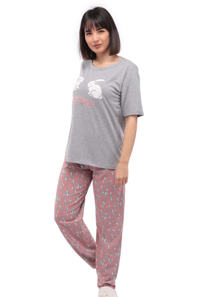 Sude Bunny Printed Short Sleeved Plus Size Woman Pajama Set 1006 | Gray