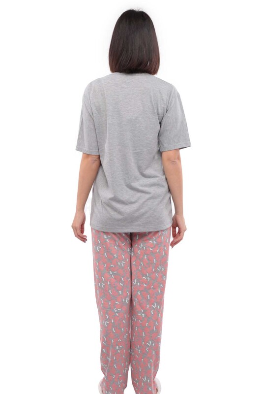 Sude Bunny Printed Short Sleeved Plus Size Woman Pajama Set 1006 | Gray - Thumbnail