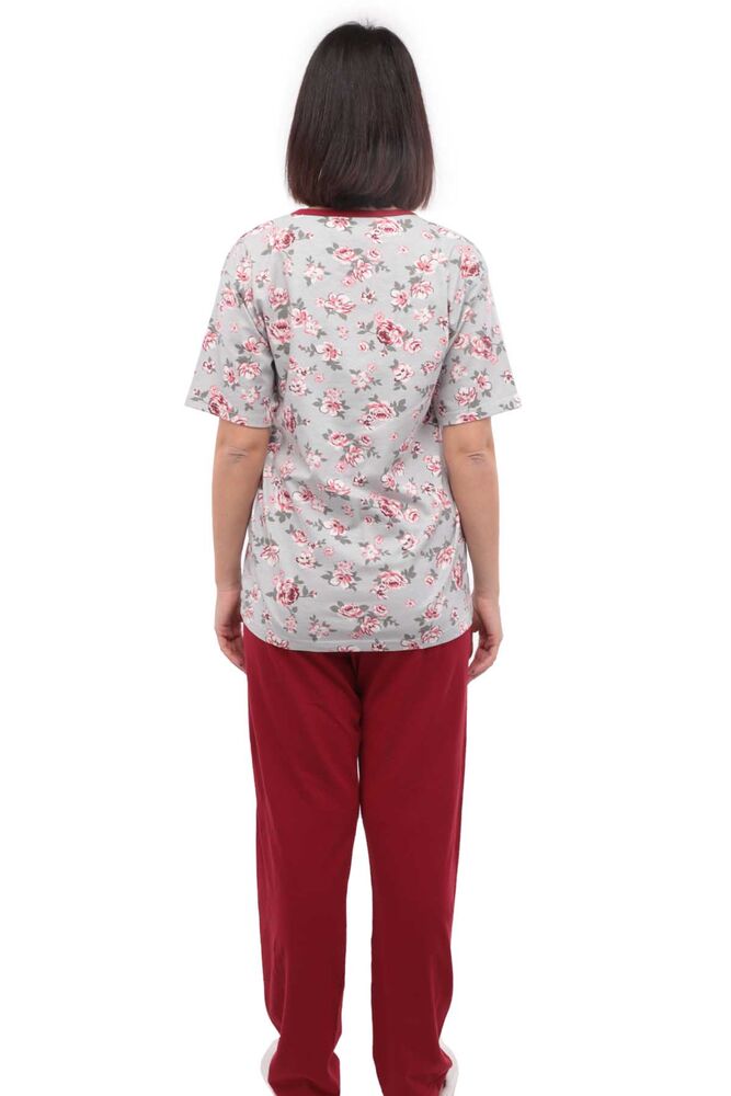 Sude Flower Printed Short Sleeved Woman Pajama Set 1016 | Bordeaux