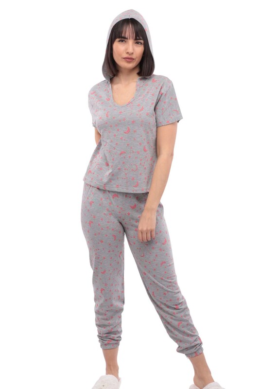 SUDE - Sude Short Sleeved Hooded Pajama Set 2011 | Gray