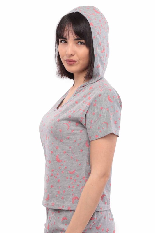 Sude Short Sleeved Hooded Pajama Set 2011 | Gray - Thumbnail