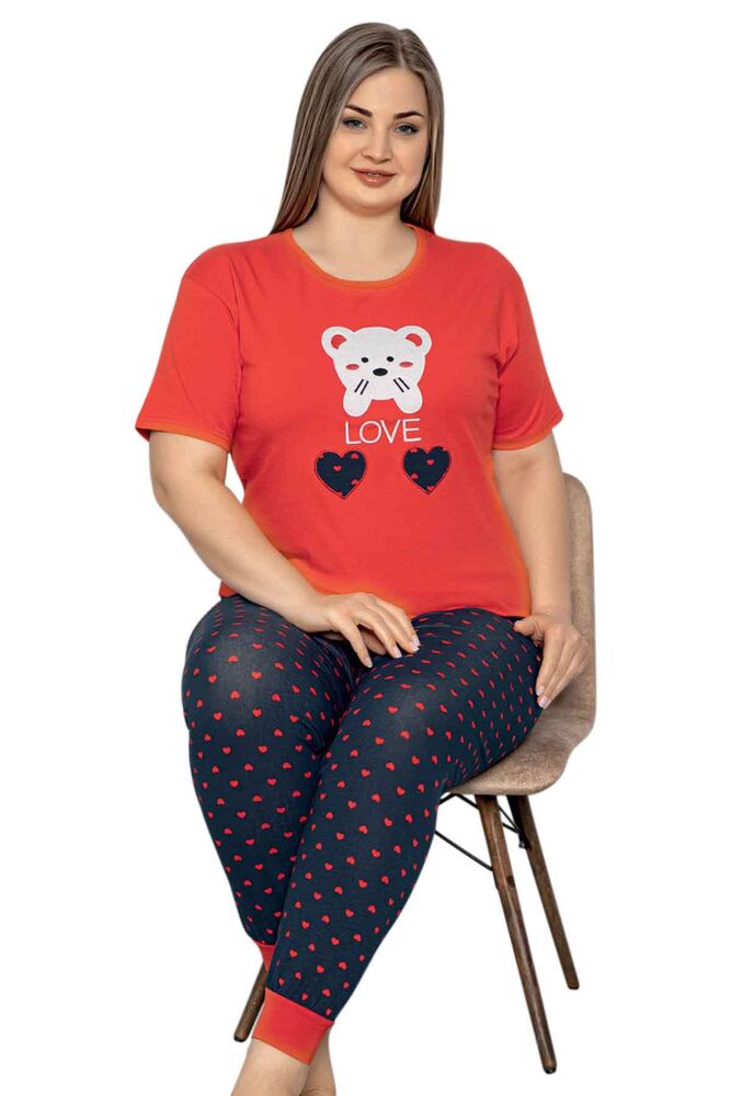 Sude Teddy Printed Short Sleeved Plus Size Woman Pajama Set 1092 | Red