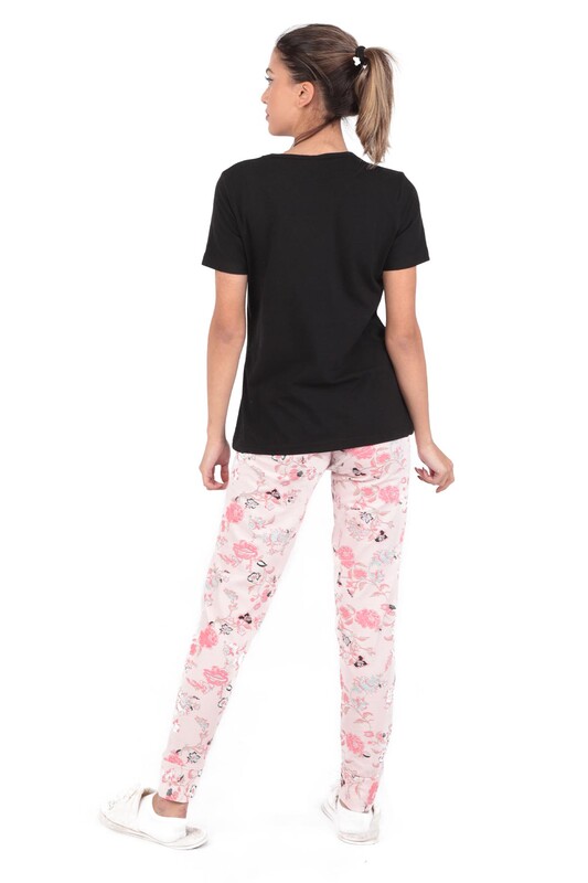 Sude Amour Printed Short Sleeved Pajama Set | Black - Thumbnail